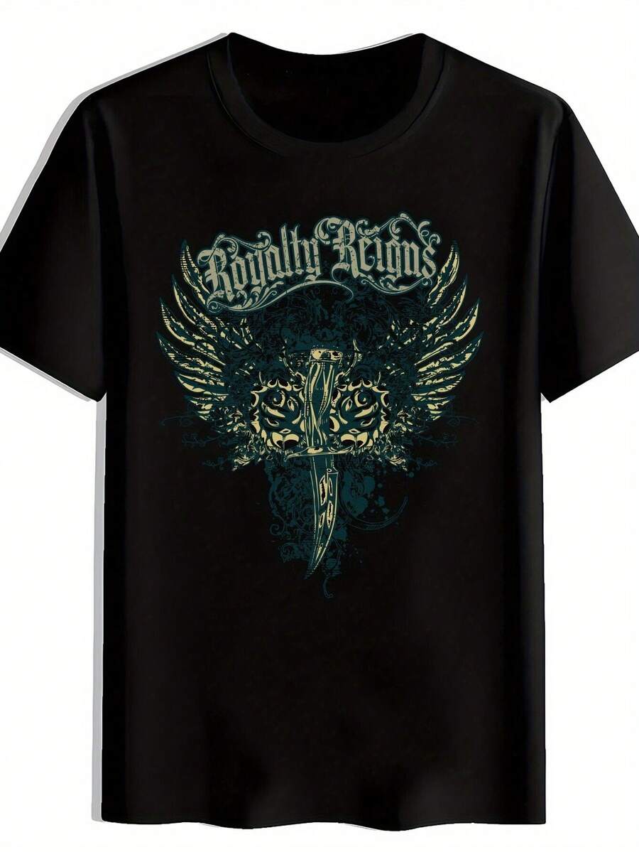 Camiseta gráfica para hombres; Royalty Reigns; Cuello redondo casual negro. Águila Elegante; Diseño de. Perfecto para el verano. Viaje. Cita nocturna. Playa. Vacaciones. Regalo de Navidad. Camiseta de regalo navideño Diseño de de águila Tela de poliéster TALLA - Negro - Ver 1