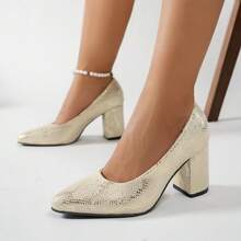 Women's Fashion High Heel Sandals, Solid Color - Champagne Gold - View 2