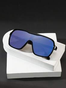 1 PC Men's Large Shield-Shaped Frame Sports Glasses Large-Frame Glasses, Make A Statement Protection For Outdoor Sports Cycling With Glasses Box - Multicolor - View 8