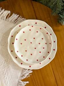1pc/2pcs/4pcs Heart-Shaped Ceramic Dinner Plates, Round Plates For Home Breakfast, Bread, Steak, Pasta, Salad, Party Supplies, Valentine's Day Gift