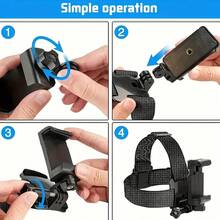 1个头戴式手机支架，第一人称视角户外直播拍摄支架，带手机夹，适用于智能手机、运动相机，带头带 - 黑色 - 查看 6