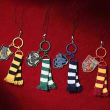 Miniso Harry Potter Hufflepuff House Style Scarf Phone Charm Yellow-Black Knit Fringe Metal Badger Emblem Phone/Backpack Decoration Pendant(1 PC) - Yellow - View 1