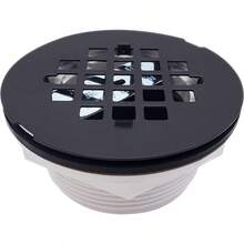 XISH Westbrass A206P-62 - Drenaje de ducha de compresión de PVC sin calafateo de 2 pulgadas con cubierta redonda de rejilla de 4-1/4 pulgadas negro mate - bronce aceitado - Ver 4