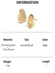 1 Pair Asymmetrical Heart Shaped 925 Sterling Silver Earrings With Full Stones, Elegant Gold Plated Fashion Jewelry Gift For Women, Girlfriend, Mother, Friend, Couple, Daily Wear - Gold - View 11