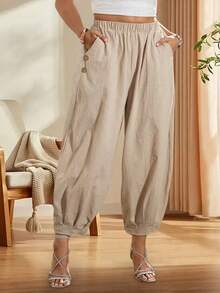 Women's Beige Wide Leg Pants - Elegant, Suitable For Office And Formal Occasions, Neutral Color Machine Washable Palazzo Pants, Professional Attire, Fashionable And Refined, Bottom Wear, Must-Have For Fashion Enthusiasts Spring - Apricot - View 3