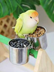 Stainless Steel Bird Feeding Bowls, Parrot Feeders, Food And Water Feeding Cups For Medium And Small Parrots, Love Birds, Parrots, Birdcage Hanging Accessories, Clips For Easy Disassembly And Cleaning, Parrot Gifts - Multicolor - View 1