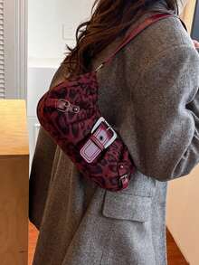 1 Peça Bolsa de Ombro/Axila Feminina Retrô Moto Punk com Rebite, Decoração Ajustável, Grande Capacidade, Couro Sintético Macio e Ombré, Adequada para Trabalho, Transporte, Encontros, Festas - Vermelho - Visão 4