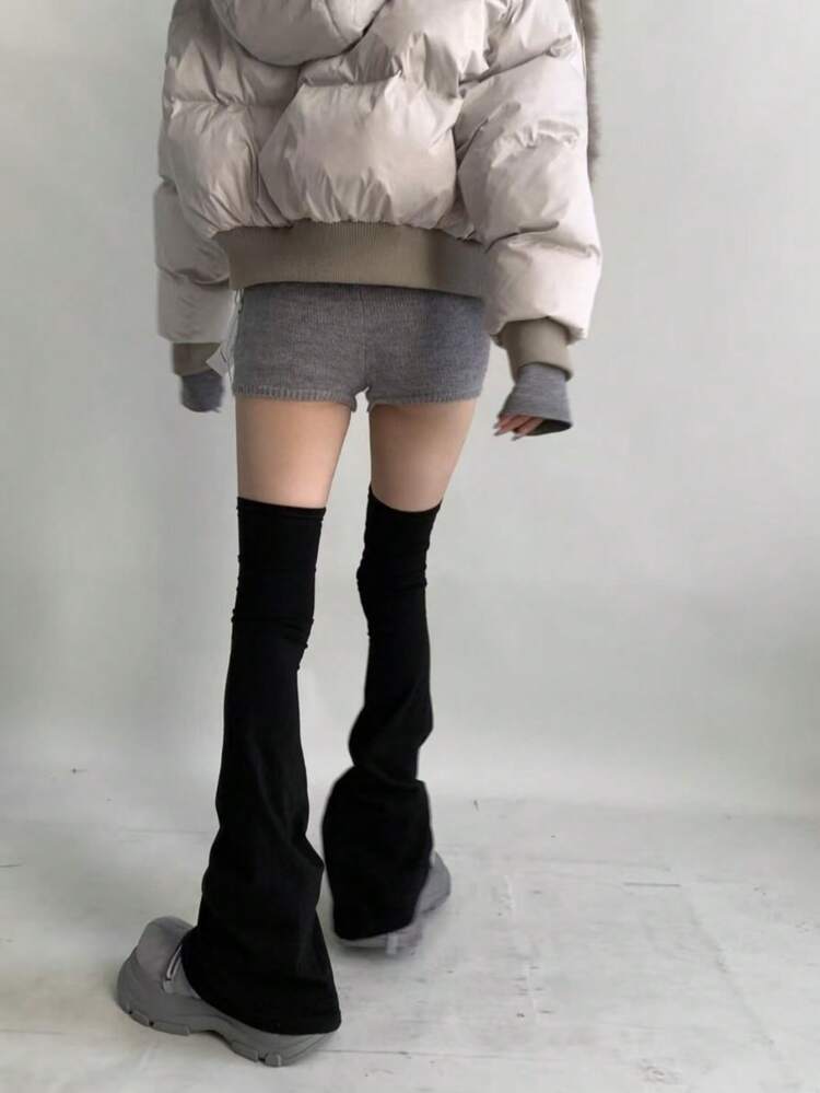 1ペア Y2K ギャル調 レッグウォーマー、ブラック スリミング JKスタイル ニーハイ レッグウォーマー、女性用 多用途 ベルボトム レッグウォーマー - ロングニット - 見る 3