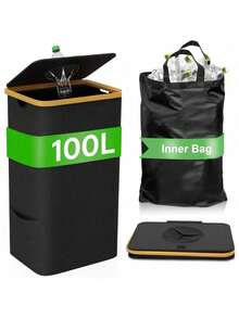 100L Large Capacity Trash Can With Lid - 29 Gallon Indoor Kitchen Garbage Bin, With 1 Removable & Reusable Liner, For Bottles, Cans, Plastic & Glass, Multi-Purpose Waste Sorting Bin, Suitable For Home, Apartment, Office & Dorm, Perfect Gift For Family, Friends, Christmas, Valentine's Day, Birthday, Housewarming & Holidays - Black - View 11