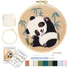 1 Pack Embroidery Kit, Handmade Needlework, Cute Panda Design, Beginner Set, Fun Animal Embroidery Kit, Home Decor, 20x20cm/7.87x7.87in - Multicolor - View 11
