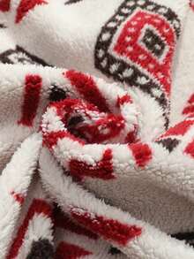 AHTELB 男士宽松抓绒印花卫衣，休闲半拉链立领长袖上衣，适合户外穿着 - 紅色 - 查看 9