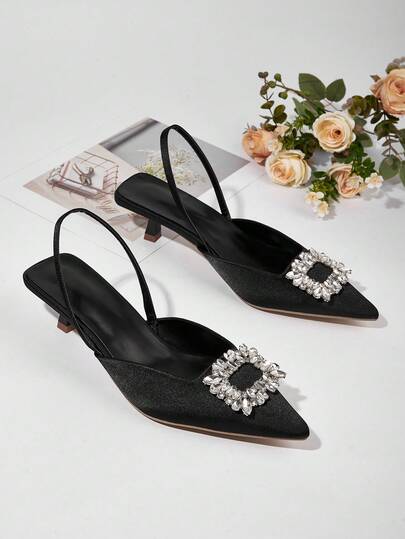 2025 Women's Comfortable Pointed Toe Crystal Buckle Dress Pumps (Asymmetrical Cut Uppers)