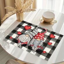 1/4/6/8/12 Stücke Set, Rotes Herz Muster, Valentinstag, Karomuster, Leinen Tischsets, waschbare bedruckte Tischsets, Oberflächenschutzmatten, Tischsets für Innen und Außen, geeignet für Feierlichkeiten und Küchendekoration - Verschiedenfarbig - Übersicht 7