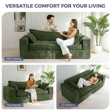 MAXYOYO Boneless Couch Sofa,Thick CorduroyBean Bag Chair Upholstered 3 Steater Sofa Couch With Deep Seating,Sofa In A Box Or Bedroom Office Apartment,No Assembly - 墨綠色 - 查看 4