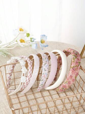 3件套可爱活力发箍套装，郁金香装饰+亮片+珍珠发箍，马卡龙色发饰，适合少女日常佩戴