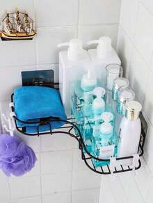 Kit Of 2 Shampoo And Soap Shelves With Adhesive Wall Mount For Bathroom, Kitchen, Laundry Room - 黑色 - 查看 4
