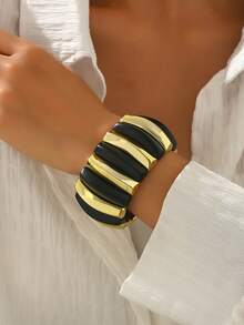 1pc Women's Fashion Simple Acrylic Color-Blocking Elastic Bracelet, Suitable For Daily Wear