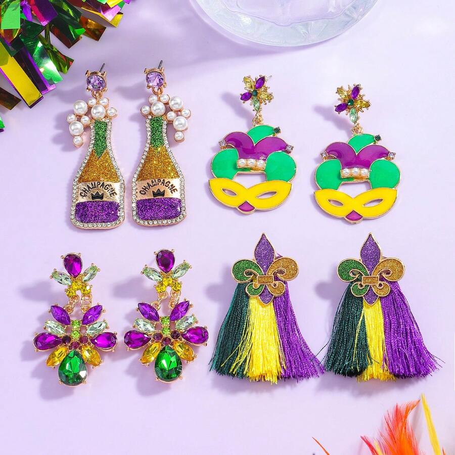 Bộ 1 đôi bông tai dáng dài chủ đề lễ hội - Thiết kế mặt nạ/chai sâm panh/hoa ly, trang sức lễ hội dành cho nữ, món quà tuyệt vời nhất cho đeo hàng ngày và các dịp tiệc tùng.