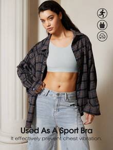 女士塑胸吊带背心，无缝隐形文胸吊带背心，透明，可调节以减少胸部视觉效果，塑身衣上装紧身显瘦衬衫 - 霧霾藍 - 查看 5