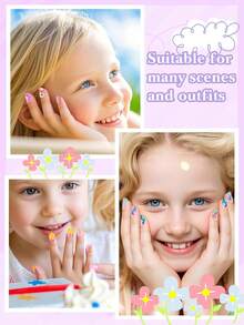 168pcs Children's Wearable Nails, EBANKU 7 Sets Children's Fake Nail Stickers: Candy Butterfly Style Wearable Nails, Suitable For Small Nails - Multicolor - View 5