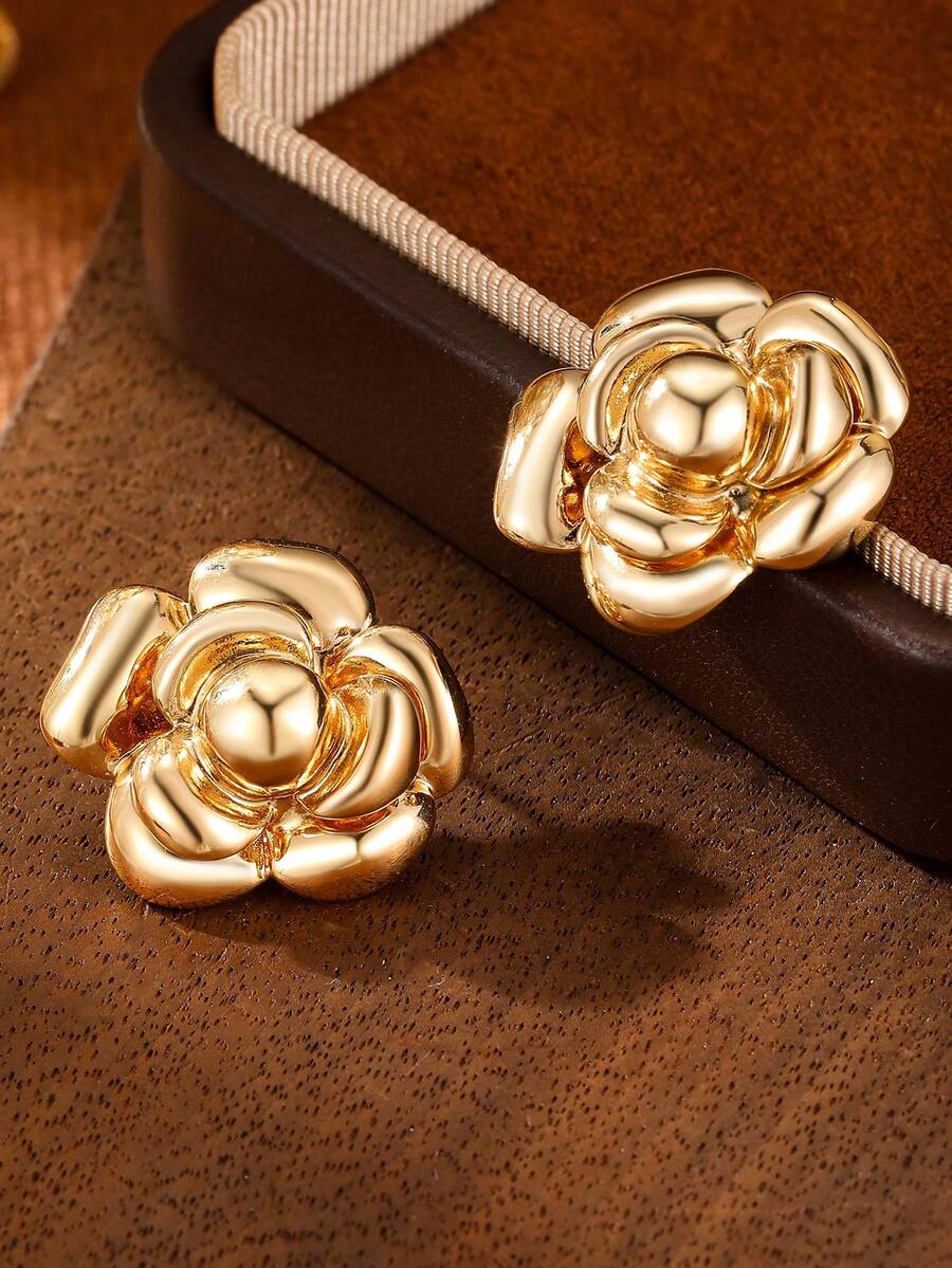 1 Pair 3D Rose Earrings, Thick Multi-Layer Floral Dangle Earrings For Women, Suitable For Wedding/Vacation/Party/Daily Wear, High Polished Exaggerated Flower Earrings, Anniversary/Mother's Day/Birthday/Valentine's Day/Christmas Jewelry Gift - Camellia Earrings - View 1