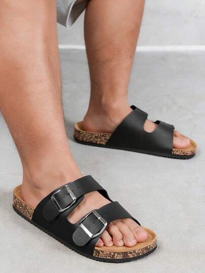 Wide Fit Men's Summer Sandals, Unisex Outdoor Casual Shoes, Equipped With Metal Double Buckle, Providing Larger Size Options. Fashionable Design With Adjustable Straps For Comfortable Wear. These Stylish Beach Slippers Are Made Of High-Quality Retro Solid Colors, Easy To Wear.