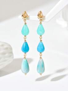 1 Đôi bông tai kiểu dáng thanh lịch, phóng khoáng, gợi cảm, chất liệu giả ngọc bích, hình khối lượn sóng, mặt dây chuyền bất đối xứng, đính vỏ sò vàng, các khối nhựa nhiều màu, thích hợp cho các bữa tiệc gợi cảm, trang phục ngày lễ, trang sức nữ. - Nhiều màu - Xem 3