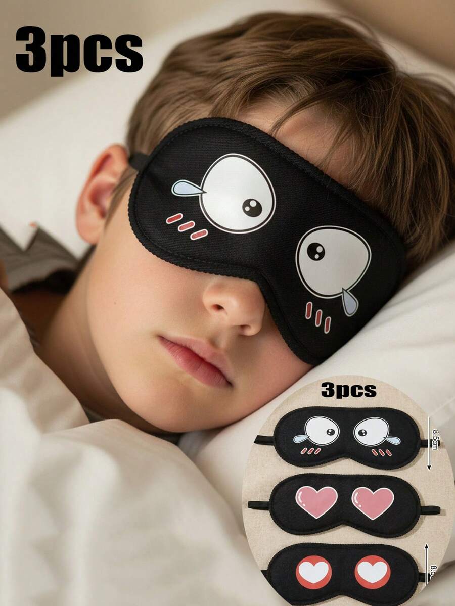 3pcs/Set Cartoon Print Eye Mask For Kids Aged 3-10, Personalized Mid-Large Children Sleep Mask, Cartoon Pattern Eye Mask For Sleeping, Napping, Travel - Multicolor - View 1