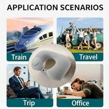 Inflatable U-Shaped Neck Pillow, Portable Airplane Travel Neck Support Pillow, Camping Equipment, Camping Essentials - Multicolor - View 8