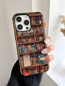 1PC Retro Magic Bookshelf Pattern Phone Case, Personalized Street Photography Wind Anti Drop Case Pattern, Simple Large Hole 1.6 Thick Large Hole Phone Case For Better Protection Of The Phone, With Anti Drop And Impact Resistance, Compatible With Apple 11/11 Pro/11ProMax,12/12Pro/12ProMax,13/13Pro/13ProMax,14/14Pro/14Plus/14ProMax,15/15Pro/15Plus/15ProMax,16//16Plus/16ProMax,17/17Pro/17Air/17ProMax,7/8/7Plus/8Plus,X/XS/XR/XSMax - Black - View 5