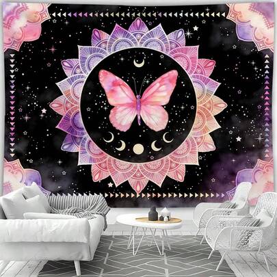 1pc Butterfly Print Pattern Tapestry, Modern Polyester Square Decorative Wall Hanging Suitable For Living Room And Bedroom