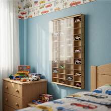 Exhibidor para 48 Carritos 1/64 con Tapa De Acrílico 48 de MDF - Amarillo Mostaza - Ver 3