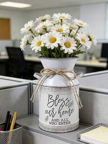 Vintage Iron And Hemp Rope Tie, Faded Purple Edging With "Bless Our Home" Blessing Slogan, Radiates A Gentle, Healing Ambiance. Can Be Used As A Vase For Dried Flowers Or A Storage Jar, Suitable For Light French, Cozy Decor In Entryways And On Desktops, Adds A Sense Of Ceremony To Home Furnishings. - Four Seasons Double-eared Pot 4 - View 2