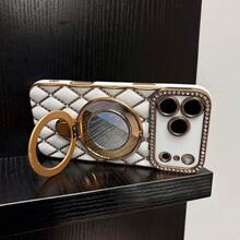Mirrored Stand Lattice Electroplated Laser Engraved TPU Phone Case, Suitable For IPhone - Multicolor - View 7