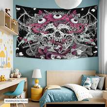 1Pc 2D Flat AtawLege Skull Tapestry With  Skeleton Eyes, Goth Snake,  Flowers, Large Horror Demon Design Halloween Wall Hanging ,Peach Skin,100% Polyester,Single-Sided Printing,Machine Wash,For Living Room, Bedroom,Indoor And Outdoor, Loft, Study, Tea Room, Balcony, Bay Window, Restaurant, Cafe,Fall Decor,Halloween Decorations - Kiểu 1 - Xem 13