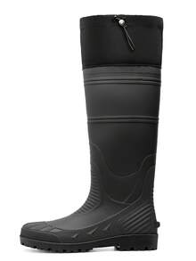 黑色高筒男士雨靴，可折叠靴筒，长筒设计，经久耐用，适合户外钓鱼、水上活动、农田作业等，PVC防水鞋 - 黑色 - 查看 12