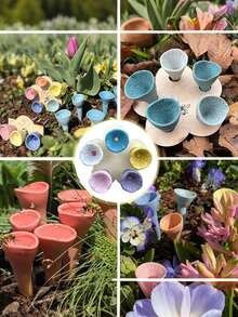 5件套彩色蜜蜂饮水器套装，蜜蜂昆虫饮水杯，带木质底座的彩色蜜蜂饮水站，花园蜜蜂喂食器，适用于户外、花园、阳台、花盆，创意花园装饰，实用园艺工具