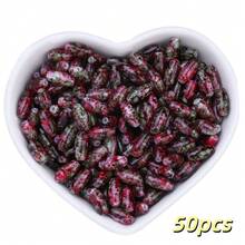 50pcs Vintage Picasso Glass Floral Print Seed Bead, 5*10mm Colorful Oval Loose Beads - Assorted Colors, Suitable For Making Necklaces, Bracelets, DIY Earrings, Tassel Crafts And Jewelry - Floral Shuttle Beads - View 15