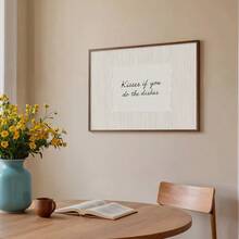 1pc Framed/Unframed Kisses If You Do Dishes Funny Quote Canvas Poster Cozy Beige Stripes Kitchen Wall Art Print Dining Room Decor Funky Painting For Living Room,Bedroom,Modern Home Decoration - Multicolor - View 3