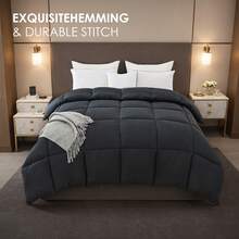 Yun Do White Goose Down Alternative Fiber Hotel Comforter Full Size - Four Seasons Fluffy Hotel Series Duvet, Medium Warmth Comforter For King Bed, 90" X 90", 120" X 120", 128" X 120" (White/Pink) Perfect Gift For Christmas And New Year - 黑色 - 查看 3