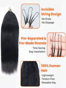 1包50克轻盈雅基色真人钩针编织接发，100%真人发丝，羽毛线钩针编织发辫，微型预环钩针编织真人发接发，沙龙级丝滑无缝隐形自然黑色，适合发量较少的女性