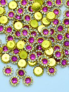 100/50pcs/Pack 12mm Round Rhinestone Flower Buttons, Sunflower Shiny Design, Double Flower, Sewing DIY Accessories, Bows And Crafts - Hot Pink - View 8