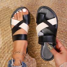 1 par de zapatillas planas de punta redonda para mujer, de moda casual y cómodas para uso en exteriores y playa - Marrón - Ver 3