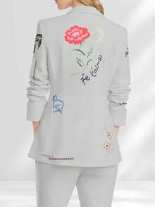 HOMEYEE Vintage Floral Print Blazer Jacket, Elegant For Casual, Business, And Formal Occasions - 灰色 - 查看 2