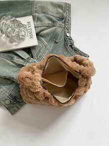 1 pieza Bolso de hombro de felpa de moda para mujer, bolso versátil de unicolor para otoño/invierno, adecuado para compras, trabajo, regalos - Marrón - Ver 10