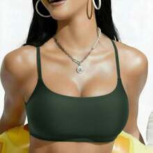 Double Band Gym Top With Removable Pads, Thin Straps, Zero Transparency, Fashion Colors - 軍綠色 - 查看 1