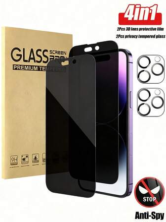 Set de 4 piezas, 2 piezas de filtro de privacidad de pantalla completa + 2 piezas de protector de lente para iPhone 17, 17 Pro, 17 Pro Max, 16 Pro Max, 16, 16 Pro, 16 Plus, 14, 13, 12, 11