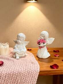 Tượng Thiên Thần Nhỏ Màu Trắng | Trang Trí Nhà Lãng Mạn Ngày Valentine | Tượng Thiên Thần Nam và Nữ Bằng Nhựa Resin với Điểm Nhấn Hoa Hồng | Trang Trí Phòng Theo Phong Cách Mộc Mạn/Bohemian/Hiện Đại | Hoàn Hảo Để Trang Trí Kệ Sách/Bàn Làm Việc/Lò Sưởi/Phòng Ngủ | Món Quà Lý Tưởng Cho Đám Cưới/Kỷ Niệm/Ngày Valentine Cho Nàng/Chàng/Các Cặp Đôi - Nhiều màu - Xem 5