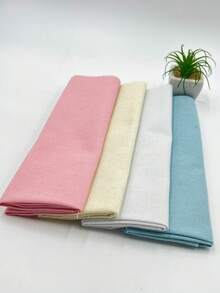 4pcs Cross Stitch Linen-Like Fabric - High Quality Plain Weave Embroidery Cloth For DIY Crafts - 50x50cm (White, Beige, Light Blue, Pink)