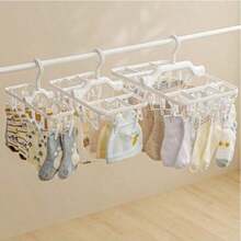 1pc Multi-Functional Foldable Clothes Drying Rack With 12/20/32 Clips, Windproof Collapsible Laundry Hanger, Compact And Convenient Plastic Hanging Clothes Dryer For Drying Underwear, Towels, Etc. - Multicolor - View 4